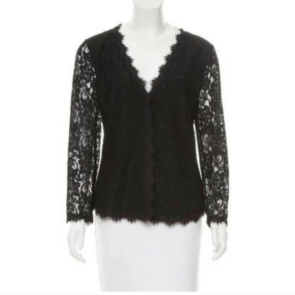 Diane Von Furstenberg Bria Floral Lace Fitted Jacket / Black Lace Cardigan S - Picture 6 of 7